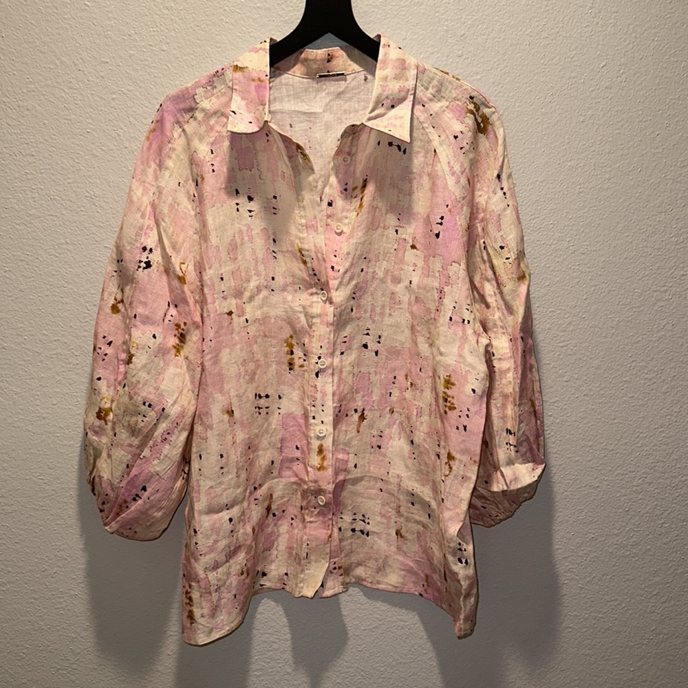 ALEXIS Intermix distressed-finish pink linen button down shirt blouse top M - Picture 5 of 8